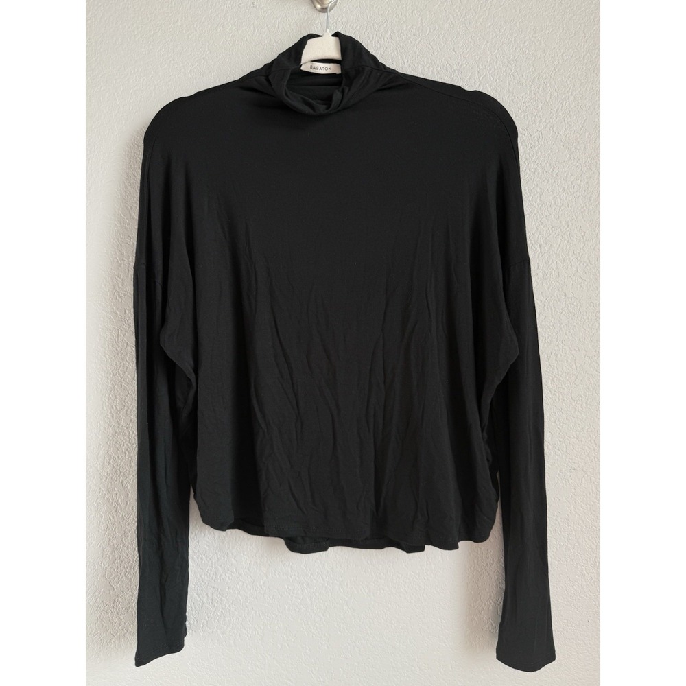 Aritzia Babaton Small Long Sleeve Top Shirt Black Mock Neck Lightweight Cropped - Picture 5 of 11